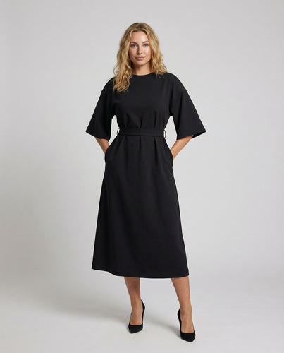 Damen Minimalistische Bindegürtel Midikleid