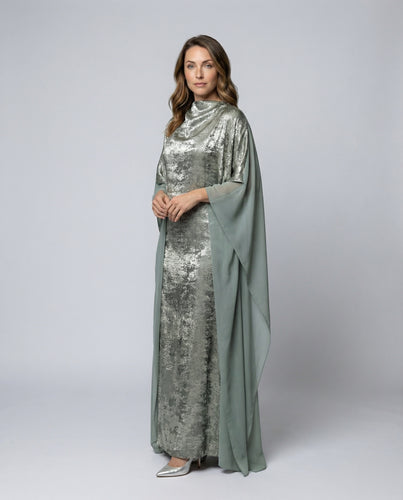 Damen Strukturierte Chiffon-Einsätze Samtkaftan