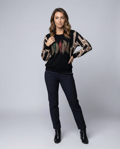 Damen Lässige Strassfedern Mischgewebe Pullover