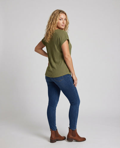 Damen Luftiges Knotensaum Mischgewebe Kurzarmshirt
