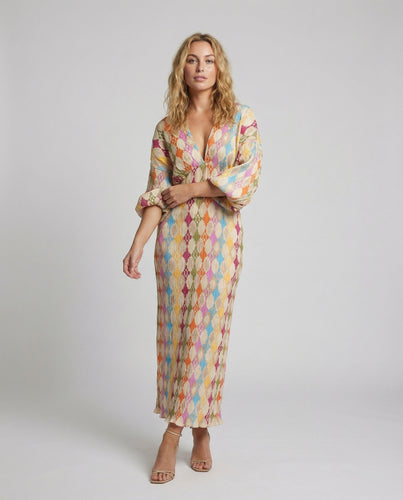Damen nan fließendes Plissee-Kaftankleid mit tiefem V-Ausschnitt, geraffter Empire-Taille und dreiviertel-Ärmeln R&B