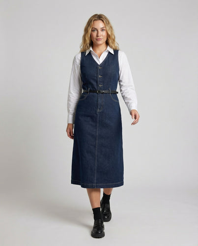 Damen Ärmellose Klassische Denim Jeans-Midikleid