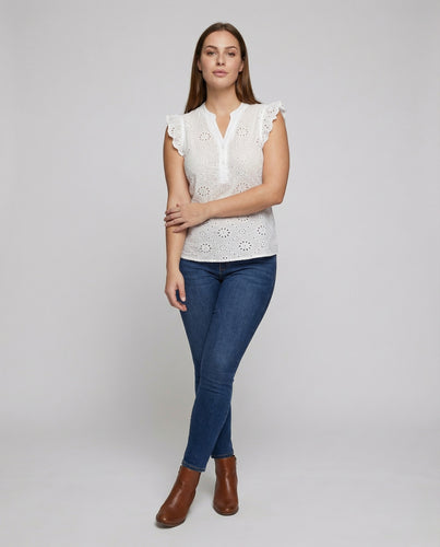 Damen Elegante Rüschen Broderie-Anglaise Bluse