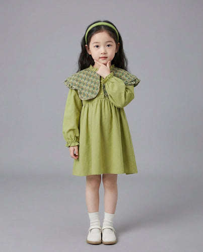 Verspielte Häkelkragen Mischgewebe Kinderkleid