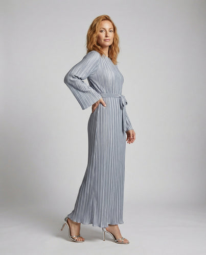 Damen Elegante Lange Glockenärmel Plissee Maxikleid