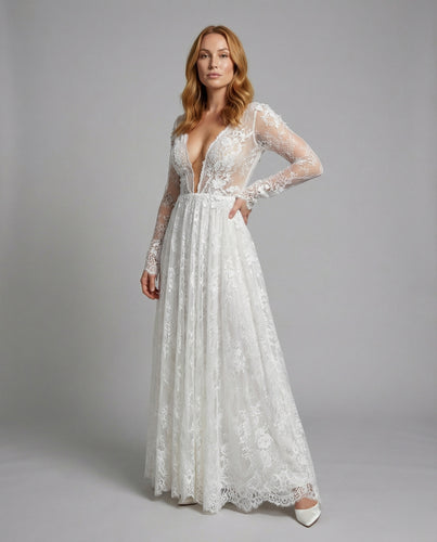 Damen Boho-Spitzenrobe V-Ausschnitt Blumenapplikation
