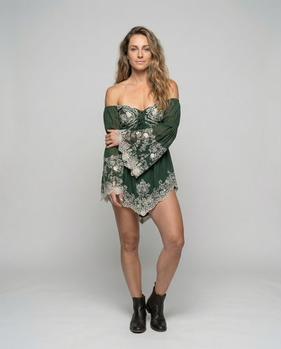 Damen Romantische Spitzenbustier Mischgewebe Carmen-Minikleid