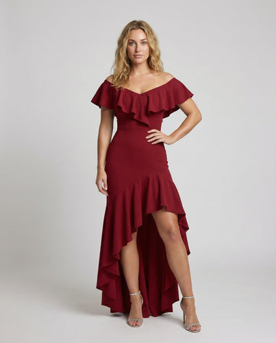 Damen Maxikleid Off-Shoulder Stufenvolant