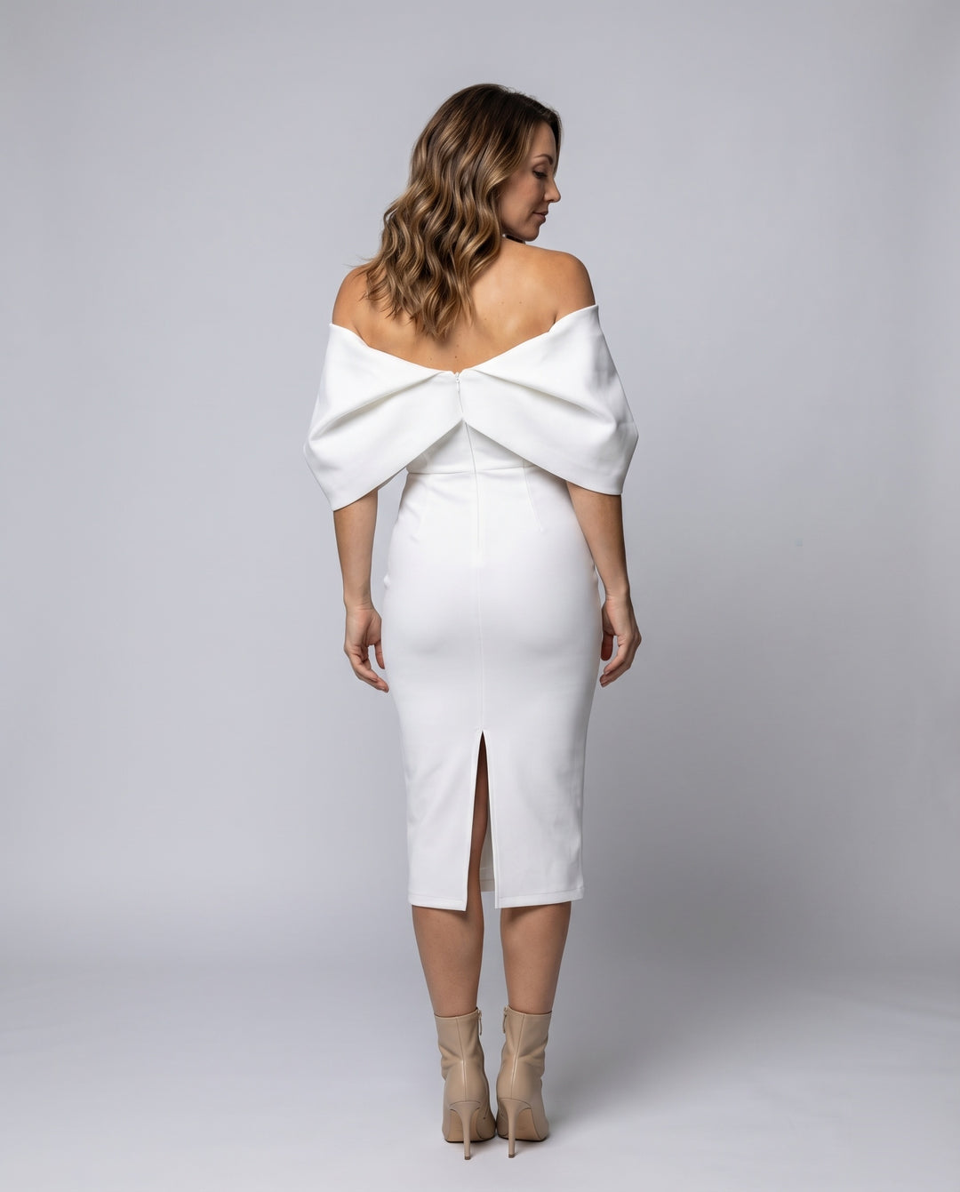 Damen Off-Shoulder Etuikleid Cape-Einsatz Stretch