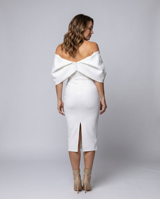 Damen Off-Shoulder Etuikleid Cape-Einsatz Stretch
