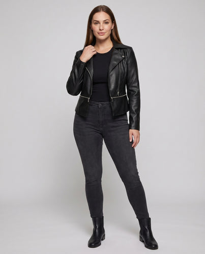Damen Reversblouson Rockerstil Asymmetrisch Zipperfront