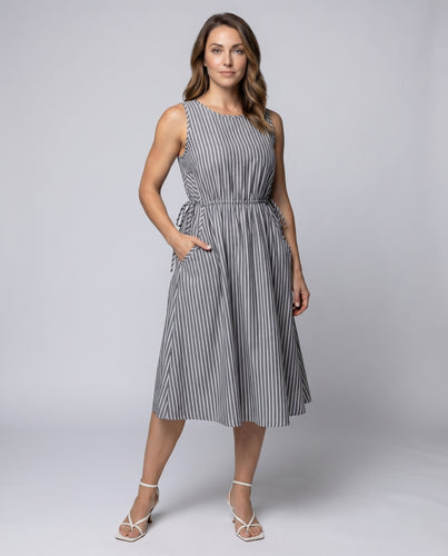 Damen Ärmelloses Midikleid Tunnelzug Seitentaschen Lässig