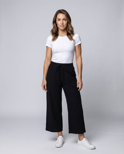 Damen Culotte-Hose Leinenmix Tunnelzug Seitentaschen