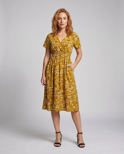 Damen Midikleid V-Ausschnitt Taillenriegel A-Linie
