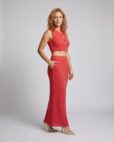 Damen elegantes Strickset mit kurzem Oberteil und langem Rock