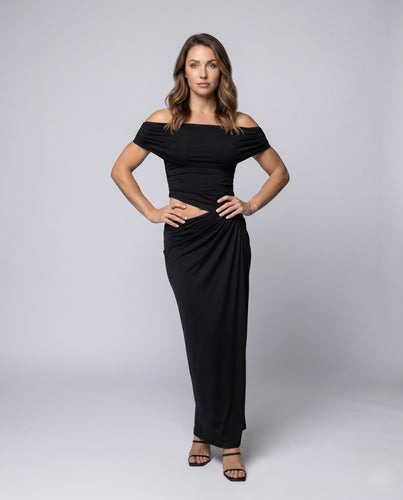 Damen Elegantes Wickelkleid mit schulterfreiem Design und asymmetrischem Schnitt R&B