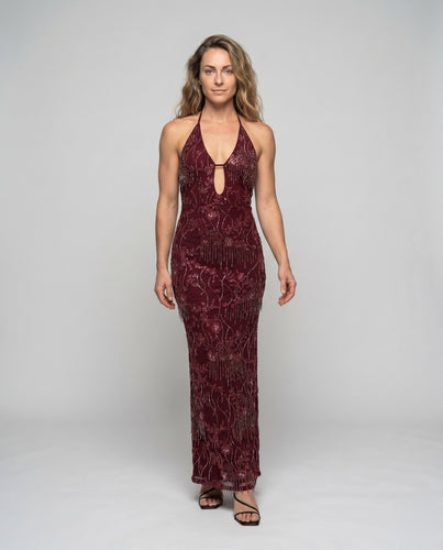 Damen Maxikleid mit elegantem Rücken-Design und floralen Mustern R&B