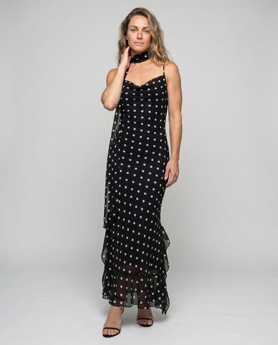 Damen Maxikleid mit Charmante Punkte und Raffinierten Rüschen R&B