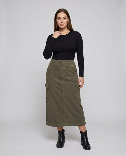 Damen praktische Cargo-Midirock mit seitlichen Taschen