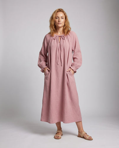 Damen Maxikleid mit Blumenmuster und elastischen Ärmeln