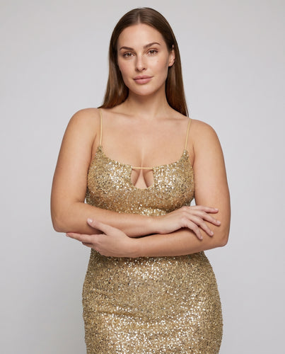 Damen Glitzerndes Cocktailkleid mit schmalem Schnitt und verführerischem Ausschnitt R&B