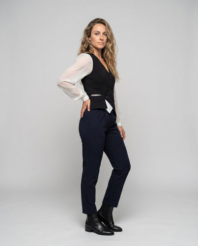Damen Elegante Weste mit Blusenärmel und tiefem V-Ausschnitt R&B