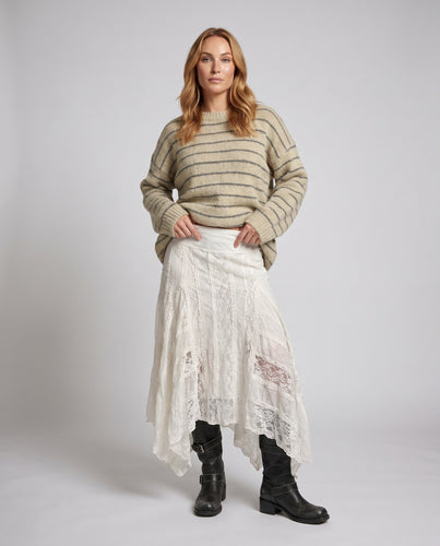 Damen nan romantischer Spitzenmaxirock mit Stufensaum und elastischem Komfortbund
