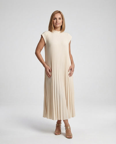 Damen Plissiertes A-Linien Maxikleid mit Taschen