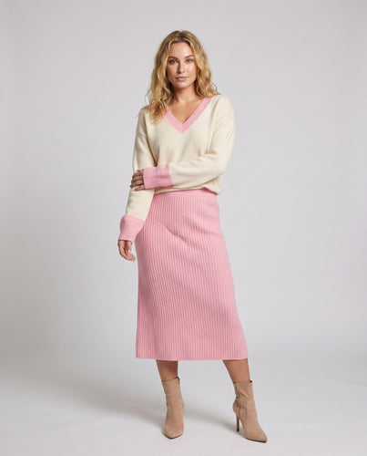 Damen Strickpulli und Midi-Rock Set R&B