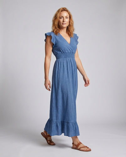 Damen Maxikleid mit V-Ausschnitt und Rüschendetails R&B