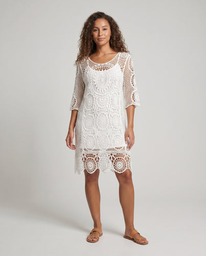 Damen Häkel-Strandkleid mit luftiger Struktur und einzigartigen Mustern R&B