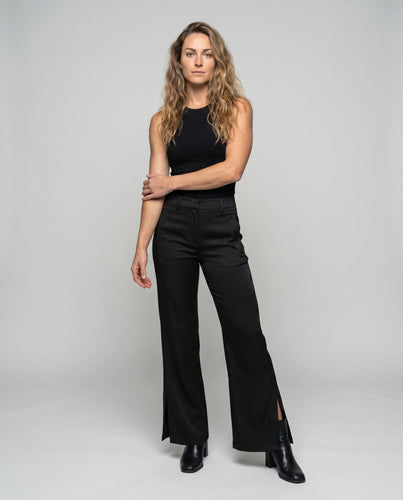 Damen elegante High-Waist Stoffhose mit weitem Bein