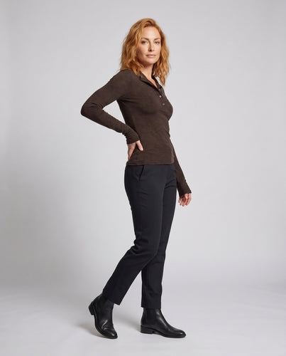 Damen Langarmshirt mit elegantem Polo-Kragen und modischem Knopfverschluss