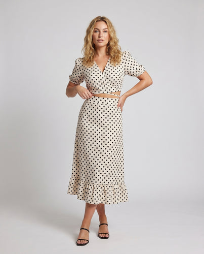 Damen Wickelkleid mit Puffärmeln und elegantem Punkte-Muster