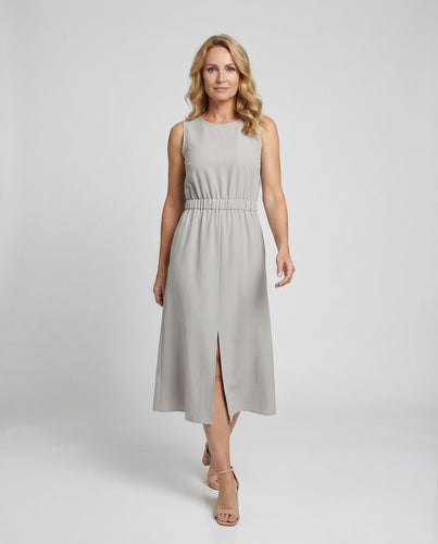 Damen Ärmelloses Leinen Midikleid mit Taschen