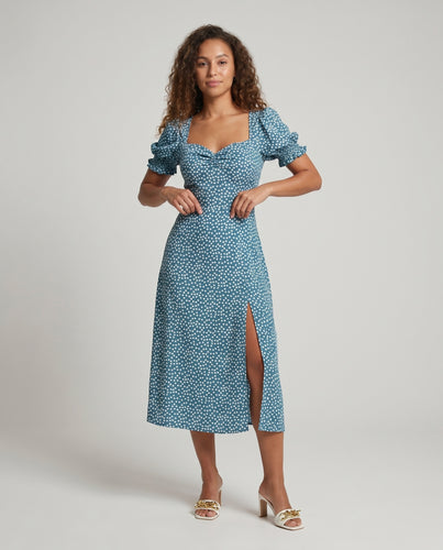 Damen Feminine Seitlicher Oberschenkelschlitz Mischgewebe Midikleid