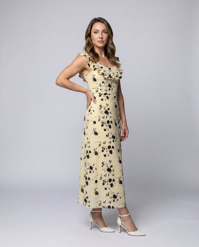Damen Sommerkleid mit voluminösen Rüschen und floralem Design