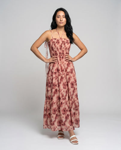 Damen Maxi-Kleid mit elegantem Blumenmuster und tailliertem Schnitt