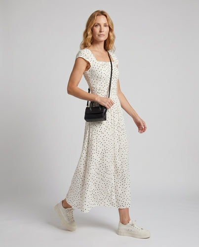 Damen Midi-Maxikleid mit romantischem Quadrat-Ausschnitt und verspielten Rüschen