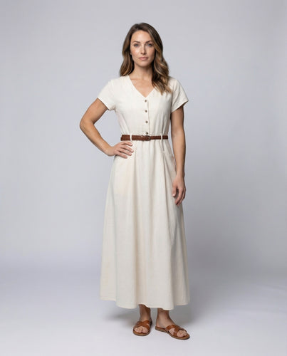 Damen V-Ausschnitt Maxikleid mit Knopfleiste