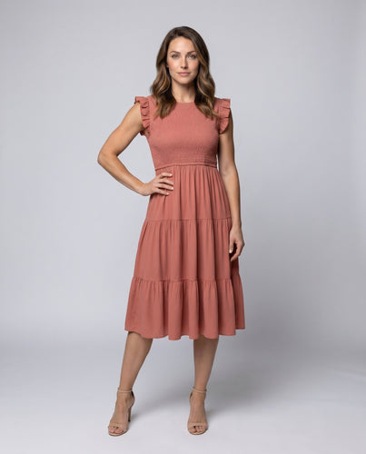 Damen Freizeitkleid mit Rüschendetails und elastischem Oberteil