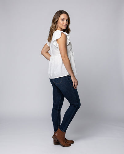 Damen leichte Bluse mit Rüschendetails und dekorativen Knopfakzenten