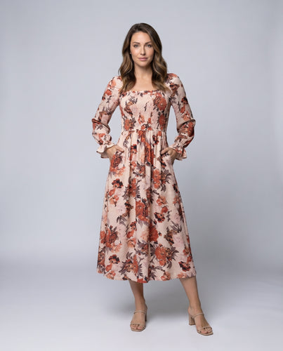 Damen Maxikleid mit elegantem Blumenmuster und femininen Rüschen