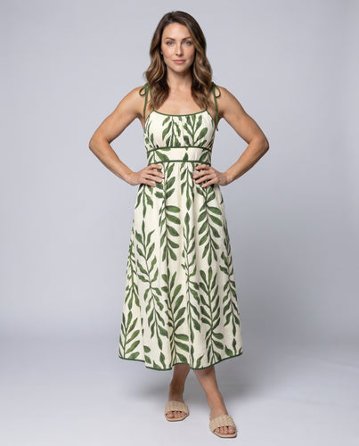 Damen Maxikleid mit schulterfreien Trägern und floralem Blattmuster