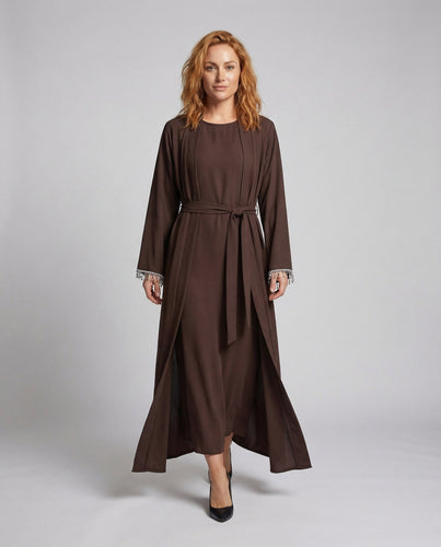 Damen Abaya Mantel Bodenlang mit Perlenfransen