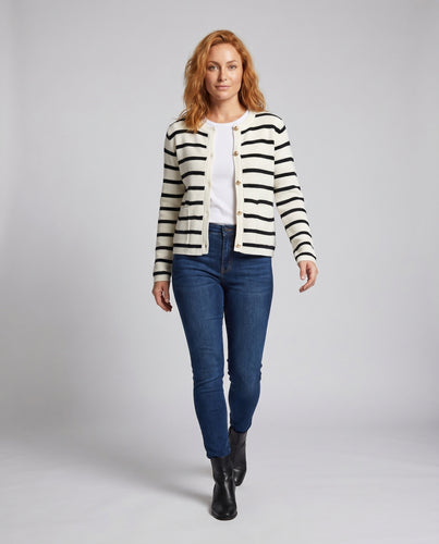 Damen Strickjacke mit maritimen Streifen und knöpfbarem Vorderteil