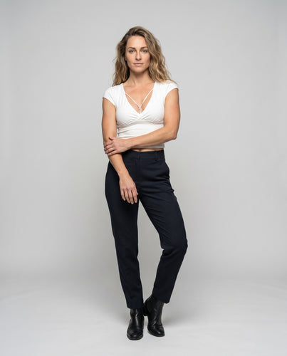 Damen kurzarm Crop-Top mit tiefem V-Ausschnitt und raffiniertem Schnitt