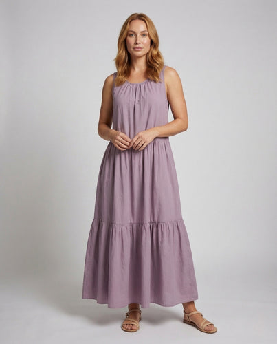 Damen Stufenkleid Ärmellos Maxilänge