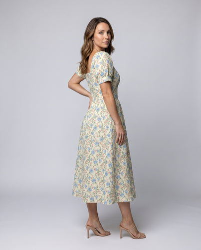 Damen Blumenmuster Maxikleid mit Puffärmeln