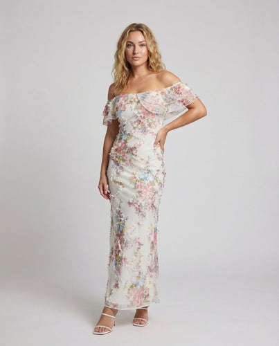 Damen Schulterfreies Abendkleid mit Blumen